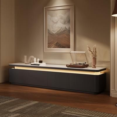 79" Modern TV Stand with Adjustable LED Lights, Long TV Console with White Glossy Sintered Stone Tabletop, Drop-Down Doors & Drawers, Open Storage for Living Room, Perfect for 75 Inch TVs, Fully Assembled