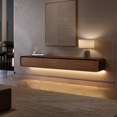 79" Modern Floating TV Console with LED Lights, Dark Wood Wall-Mounted Media Console with Storage, LED TV Stand, Perfect for 75-inch TVs