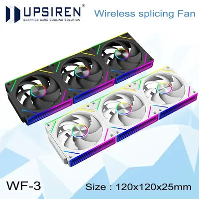 UPSIREN WF-3 Wireless Splicing Chassis Cooler Fan, 3-in-1 ARGB 120x120x25mm Computer CPU Cooling Fan, PWM/ARGB Motherboard Sync