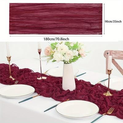 TEMU Bohemian Burgundy Cheese Cloth Table Runner, Polyester Woven Table Mat For Wedding, Bridal Shower, Baby Shower, Birthday, Holiday Party, Thanksgiving, Rectangular Solid Color Table Flag