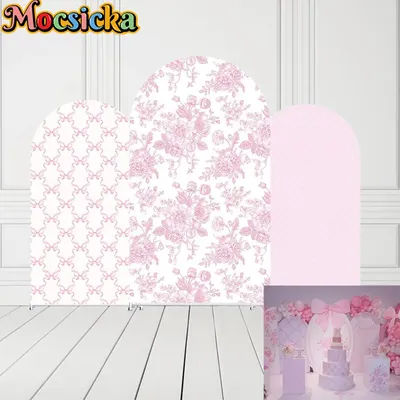 Mocsicka 2-Sided Arch Cover Pink Flowers Theme Decoration Backdrop Baby Shower Arch Wall Kids Girl