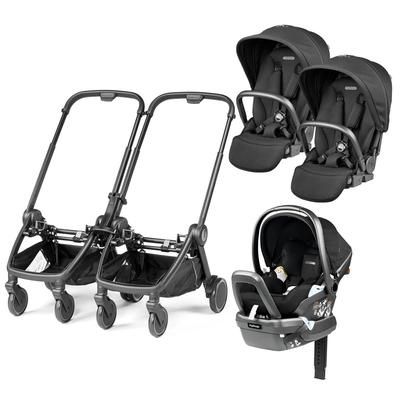 Peg Perego City Loop Double Stroller + Primo Viaggio Lounge Travel System Bundle - Black / True Blac