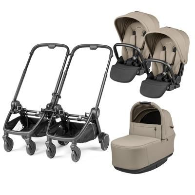 Peg Perego City Loop Double Stroller + Pop Up Bassinet With Stand Bundle - Black / Vanilla Blend / V