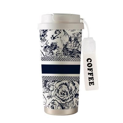 TEMU 530ml Floral Insulated Coffee With Straw & Lid - Stainless Steel, Double-walled For Hot/cold Drinks, Portable Design, Office, Home, Travel, Camping, And Gift Occasions