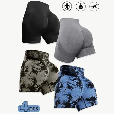 1/3/4pcs Women's Seamless Cycling Short Leggings-High-Waist Stretchy&Quick Drying Nylon For Yoga Gym & Outdoor Shorts