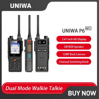 UNIWA P6 IP68 Rugged Walkie Talkie 4W DMR/Analog Dual Mode 2.41" 3GB+32GB 12MP 2500mAh 4G Android 9 PTT SOS NFC Cellphone