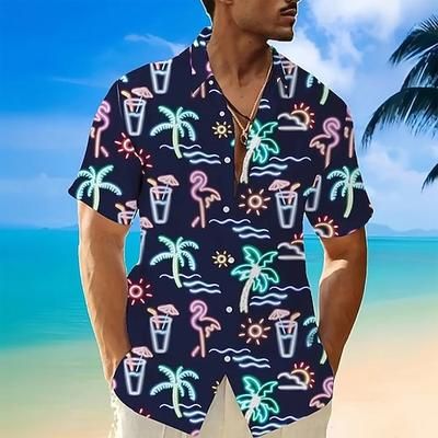 Per uomo Foglia di palma Piante Tropicali Neon Camicia Camicia hawaiana estiva Camicia con Bottoni Manica Corta Hawaiano Vacanza Ferie Abbigliamento mare Estate Primavera Collo ripiegato Stampa 3D