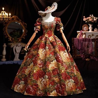 Vintage Rococò Rinascimento Maxi Vestito Normale A sbuffo Principessa Sposa Pieghettato Con Volant Principessa Girocollo Costume Per donna Halloween Carnevale Mascherata Feste Halloween Performance