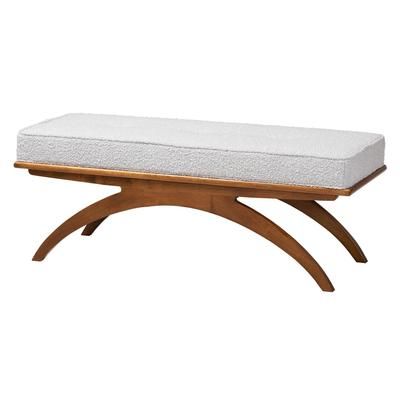 Orella Japandi Cream Boucle Fabric And Walnut Brown Finished Wood Bench by Baxton Studio in Grey Walnut Brown
