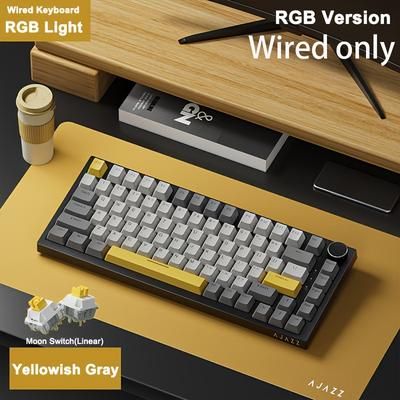 TEMU Ajazz Ak820 75% Layout Wired Mechanical Gaming Keyboard, With Volume Knob, Southward Led, Pbt Keycaps, Programmable Rgb, Detachable Usb-c Cable, Including Keycap Puller - For Use; Ak820