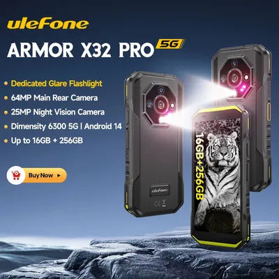 【2025 New】Ulefone Armor X32 Pro 5G Rugged Phone Smartphone Android 14 16GB RAM 256GB ROM 64MP Main Camera Dimensity 6300 NFC