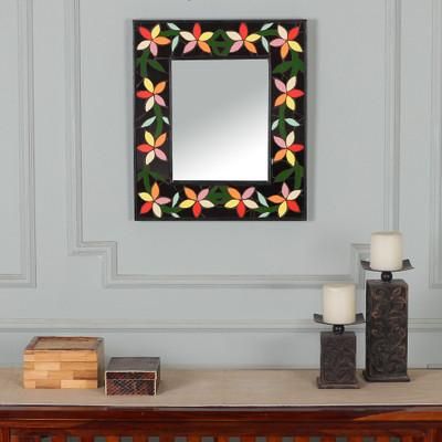 'Artisan-Made Ceramic Mosaic Mirror with Spring-Themed Motifs'