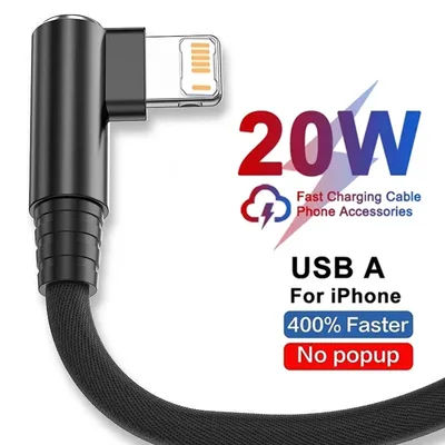 Câble USB de Charge rapide de jeu à Angle droit pour iPhone 13 14 Pro 11 12 mini XS Max XR X 7 8 Plus câble de chargeur USB coudé à 90 degrés