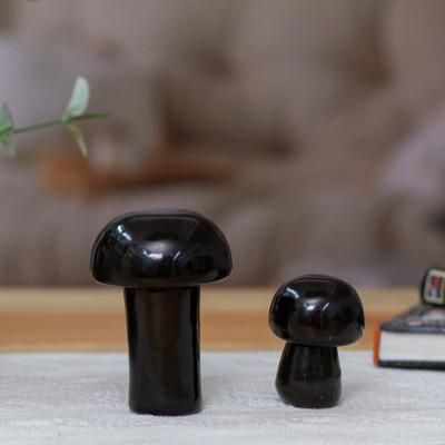 '2 Black Mushroom-Themed Hand-Carved Marble Home Accents'