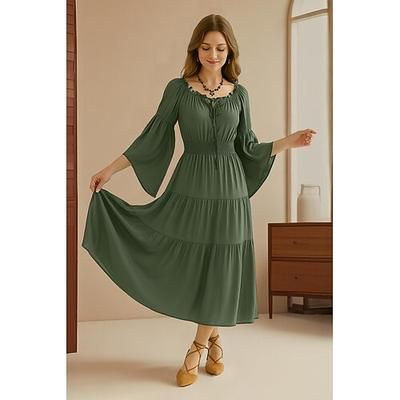 Retrò Vintage Medievale Rinascimento Midi Vestito Manica a Campana Vichingo Cavaliere Celtico Elfico Senza spalline Ispirato alla Reggenza Costume Per donna Celtico Fantasia Halloween Carnevale