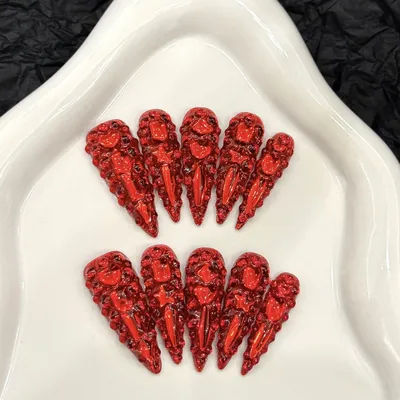 10 pièces talons aiguilles à la main presse sur les ongles pointe diamant conception couverture complète ongles mode rouge paillettes faux ongles Art réutilisable faux ongles