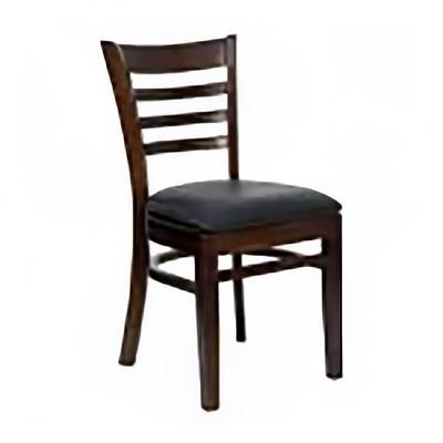 MoTak M099 Restaurant Chair w/ Ladder Back & Black Vinyl Seat - Beechwood, Walnut Finish