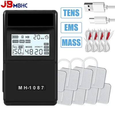 4-Channel Rechargeable TENS Unit EMS Muscle Stimulator for Back, Shoulder, Leg & Arm Pain Relief - Professional Massage Machine