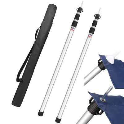 Set of 2 Camping Tarp Poles Adjustable Aluminum Telescoping Tent Poles for Tarps Canopy Awning Heavy Duty Collapsible Pole ﻿