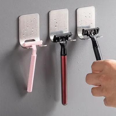 2pcs Razor Holder 304 Stainless Steel Men Shaving Shaver Razor Stand Shelf Shaving Razor Storage Rack Bathroom Hook Organizer