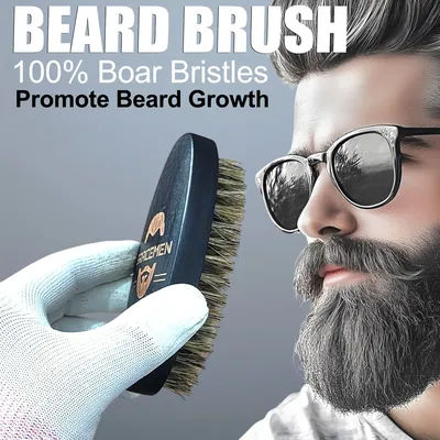 Gracemen Beard Brush - Natural Wooden / Bamboo Handle Men's Facial Grooming Brush 100% Boar Bristles Soft Promote Beard Growth