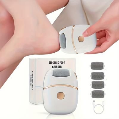 TEMU 1 Unit Of Electric Foot Scrubber Featuring 5 Grinding Heads, An Automatic Device For Removing Dead Skin And Calluses, Designed For Foot , Ideal For Adults, A Travel-friendly Foot Beauty Tool.
