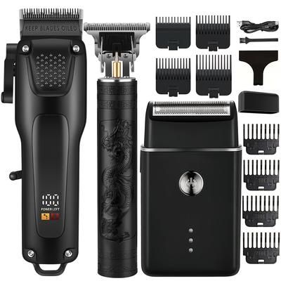 TEMU 3pcs/1set Professional Hair And Beard Including Electric Shaver And T-shaped Blade Trimmer Professional, Precision Trimmer Set, Men's Hair Clipper And Trimmer Set Very Suitable For Personal Use