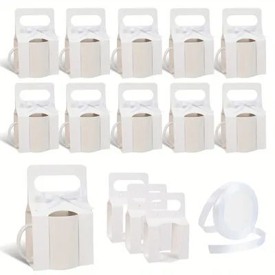 12Pack Mug Boxes with 1 Roll Ribbon for Gifts, 11-12oz Sublimation Mugs Gift Packaging Box with Handle Design, Sublimation Mugs