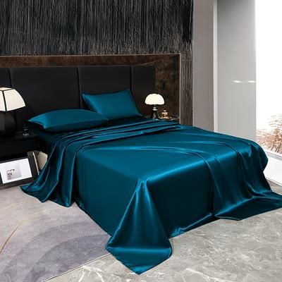 TEMU Sheet Pillowcase Set 3pcs [1 Bed Sheet + 2 Pillowcase (no Core)] 80g Satin Cloth Satin Material Machine Washable Smooth And Breathable Ballless Bedroom Essential Bedding Halloween Gifts