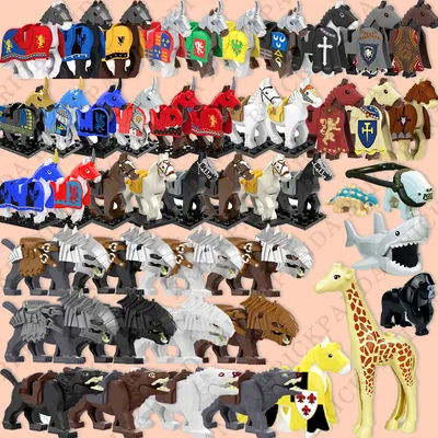 MOC Medieval Building Blocks Figure Accessories Zoo African Elephant Camel Deer Wolf Crocodile Warhorse Animal Bricks Toys Gifts