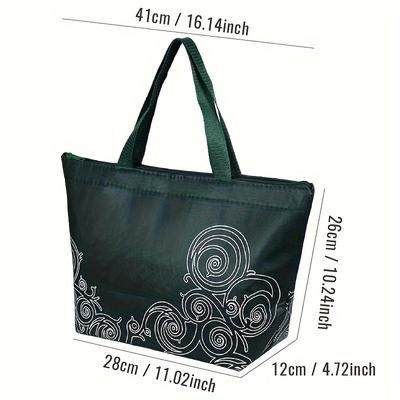 TEMU Insulated Picnic & Grocery Tote Bag With Zipper Closure - , Food-safe Reusable Cooler Bag For Outdoor, Shopping, And , Lunch Bag Insulated