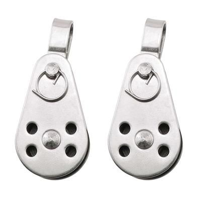 TEMU 2pcs Marine Stainless Steel Pulley, White, Tough, Reliable, Saltwater-proof, Corrosion-resistant, For Rigging, Lifting, Sail Control