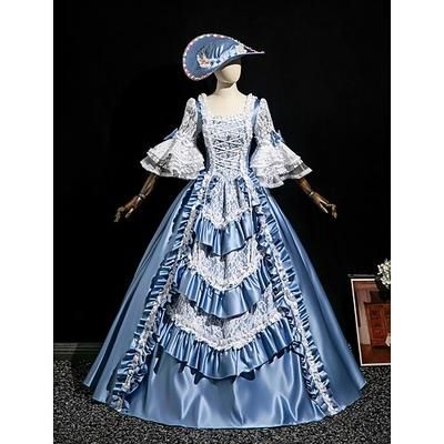 Vintage Rococò Rinascimento Maxi Vestito Normale A sbuffo Principessa Sposa Pieghettato Con Volant Principessa Girocollo Costume Per donna Halloween Carnevale Mascherata Feste Halloween Performance