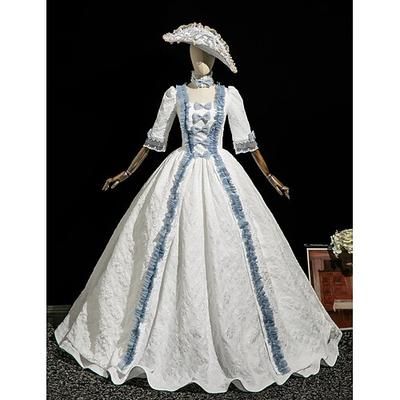 Vintage Rococò Rinascimento Maxi Vestito Normale A sbuffo Principessa Sposa Pieghettato Con Volant Principessa Girocollo Costume Per donna Halloween Carnevale Mascherata Feste Halloween Performance