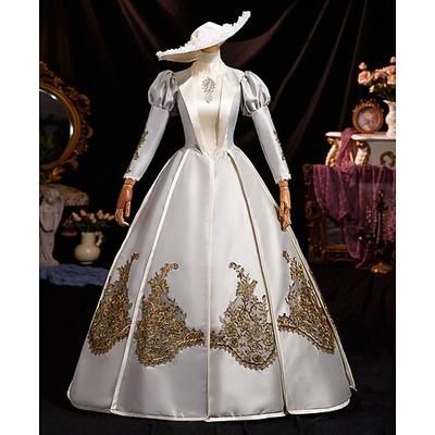 Vintage Rococò Rinascimento Maxi Vestito Normale A sbuffo Principessa Sposa Pieghettato Con Volant Principessa Girocollo Costume Per donna Halloween Carnevale Mascherata Feste Halloween Performance