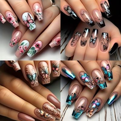 TEMU 96pcs Elegant & Floral Press-on Nails - Glossy Finish, Women' Use & Special Occasions, Includes Gel Polish & Nail File, Festive Nail Art | Elegant Nail Design | Glossy Finish Nails