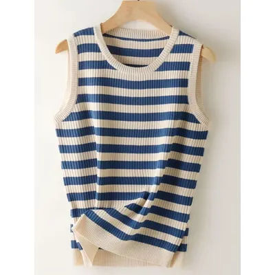 Stripe Tank Soft Top for Women Summer Outfits Tight and Sexy Tank Top Knitted Bottom Shirt and Sleeveless Top for Outerwear 2025