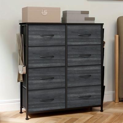 TEMU Chest Of Drawer With 8 Drawers For Bedroom Fabric Dresser Storage Drawers With Handles Metal Frame For Living Room, Hallway, Black Wood Grain