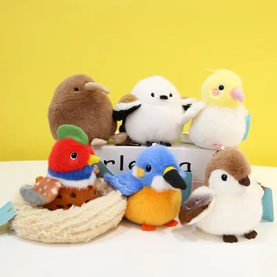 11cm Lovely Cockatiel Tit Kiwi Bird Doll Bag Pendant Cute Simulated Parrot Kingfisher Bird Plushies Cute Lifelike Bird Sparrow