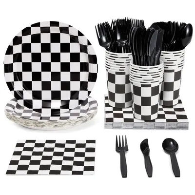 Race Car Birthday Party Supplies Disposable Checkered Flag Plates Napkins Cups Tableware for Racing Party Decorations