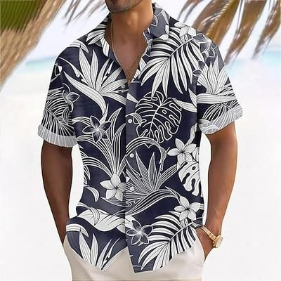 Per uomo Foglia di palma Piante Tropicali Camicia Camicia hawaiana estiva Camicia con Bottoni Manica Corta Hawaiano Vacanza Ferie Abbigliamento mare Estate Primavera Collo ripiegato Stampa 3D camicie