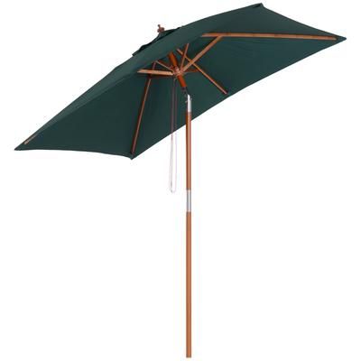 TEMU 2m X 1.5m Garden Parasol Umbrella With Sunshade , Outdoor Umbrella With Wood And Bamboo Frame, Green
