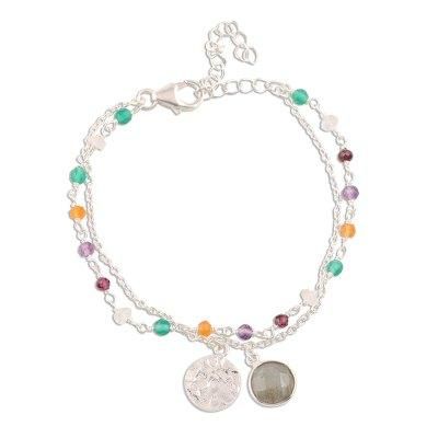 Colorful Charm,'Multi-Gemstone Sterling Silver Bracelet from India'