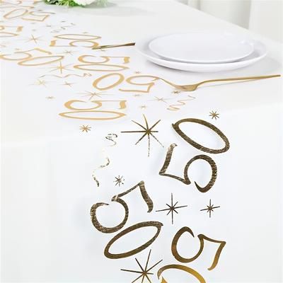 TEMU Happy 50th Birthday Mesh Table Runner Home Dining Room Outdoor Party Decorations, Birthday Party Supplies, Weddings, Celebration Events