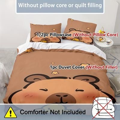 TEMU 2/3pcs Set, Cartoon Animal Cute Capybara, Animal Themed Bedding Set, Duvet Cover Set With Zipper Design, Machine Washable, Halloween Christmas Holiday Gift 1 Duvet Cover +1/2 Pillowcases,