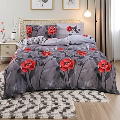 TEMU 3pcs High-quality Brushed Light Beige-friendly Plant Geometric And Hotel Supplies Set: 1 Duvet Cover + 2 Pillowcases