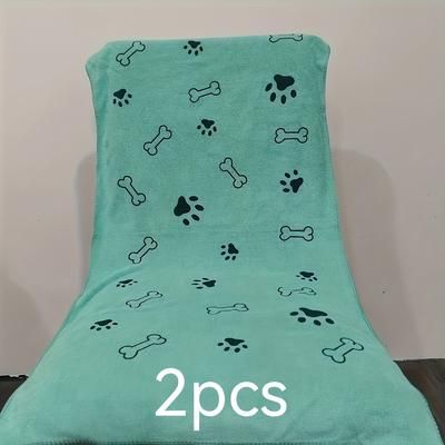 TEMU 2pcs Super Absorbent Quick- Towel For - Soft Polyester, Colorful Animal Paw , 19.68x39.74 Inches, Ideal For Post-bath Drying, Microfiber Towel, Uncharged, Without Battery, Towels For Dogs