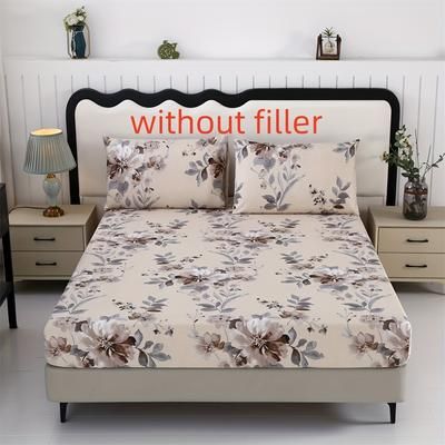 TEMU 3pcs100% Polyester Fitted Sheet Three-piece Set Brushed Print Bedroom Skin-friendly Soft And Comfortable Fitted Sheet Set (one Fitted Sheet + 2 Pillowcases) Pillowcase Does Not Pillow Core