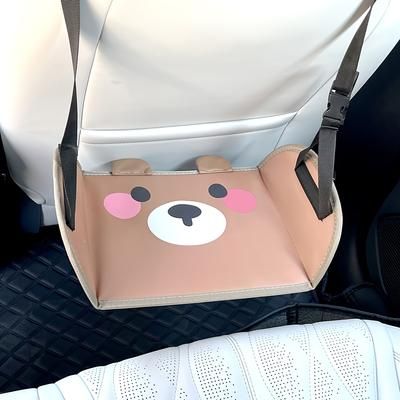 TEMU Adorable Brown Bear Car Seat Footrest, Adjustable Strap - Portable Footstool For Travel And Office , Cartoon Style Adds Support, Suitable For All Cars, Gift Gift