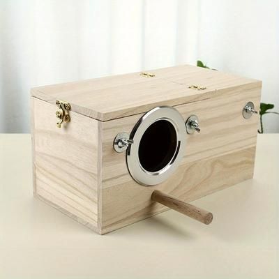TEMU 1pc Natural Bird Nesting Box With Acrylic Transparent Window, Detachable Wooden Board For Parakeet, Budgie, Conure, - S 15x15x29cm